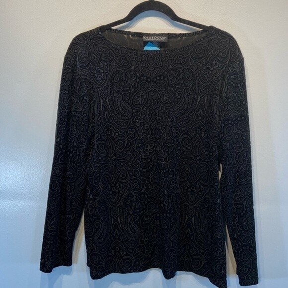 Dialogue Burnout Velvet Women's Top Size M Color Black Embellished Sheer USA - Picture 2 of 7